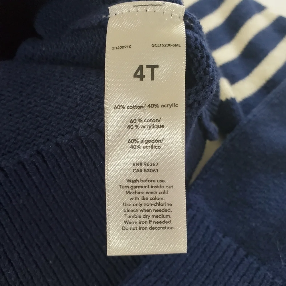 K1339 * OshKosh B'gosh Boys Mock Neck Pullover Sweater Blue White Stripe Size 4T